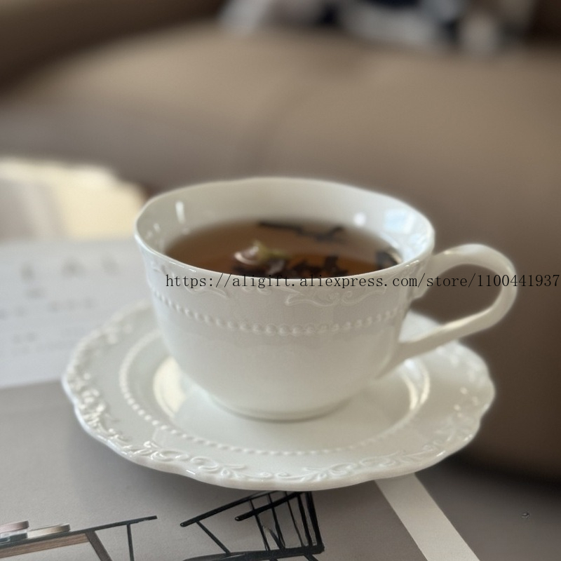 Xbloom Coffee Tea - طقم فناجين قهوة وأطباق فاخرة منقوشة
